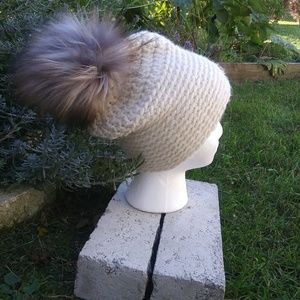 Beanie Slouch Winter Hat Faux Fur Crotchet